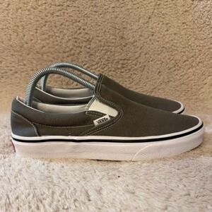 Vans Classic Slip On Charcoal Grey Canvas Skate Shoes Mens 7.5 Womens 9